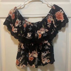 Rue 21 Black Lace Flower Print Crop Top